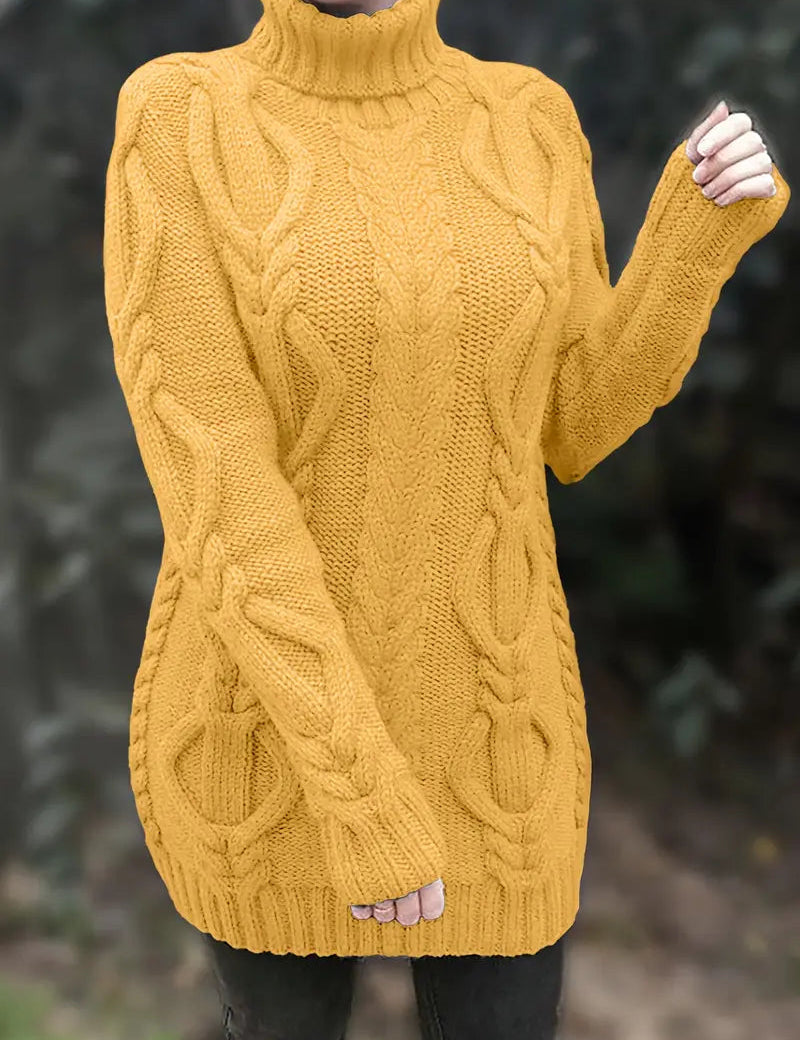Damski Sweter Oversize z Golfem i Warkoczowym Splotem na Zimę 3