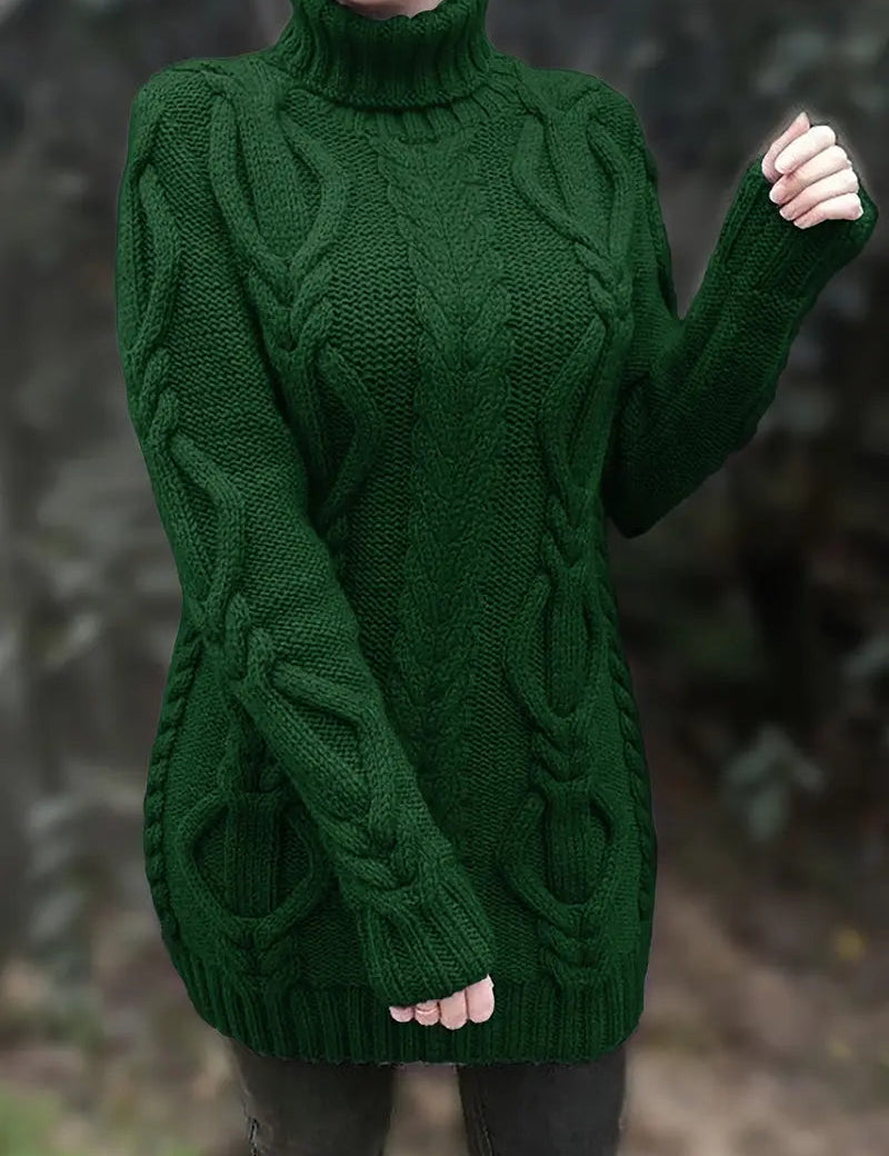 Damski Sweter Oversize z Golfem i Warkoczowym Splotem na Zimę 7