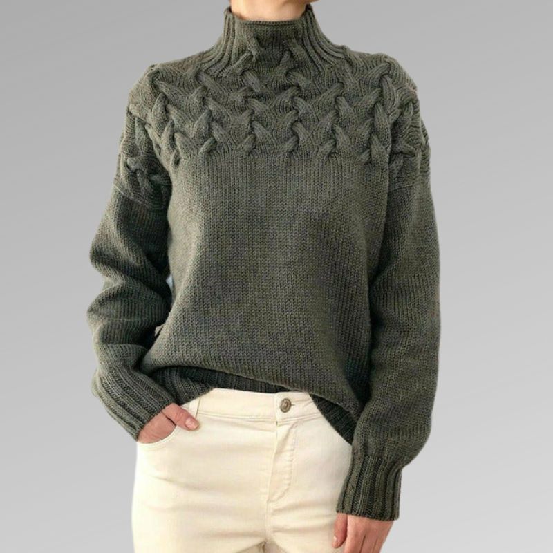 Damski Sweter z Golfem i Splotem Warkoczowym Luźny Krój na Chłodne Dni 3
