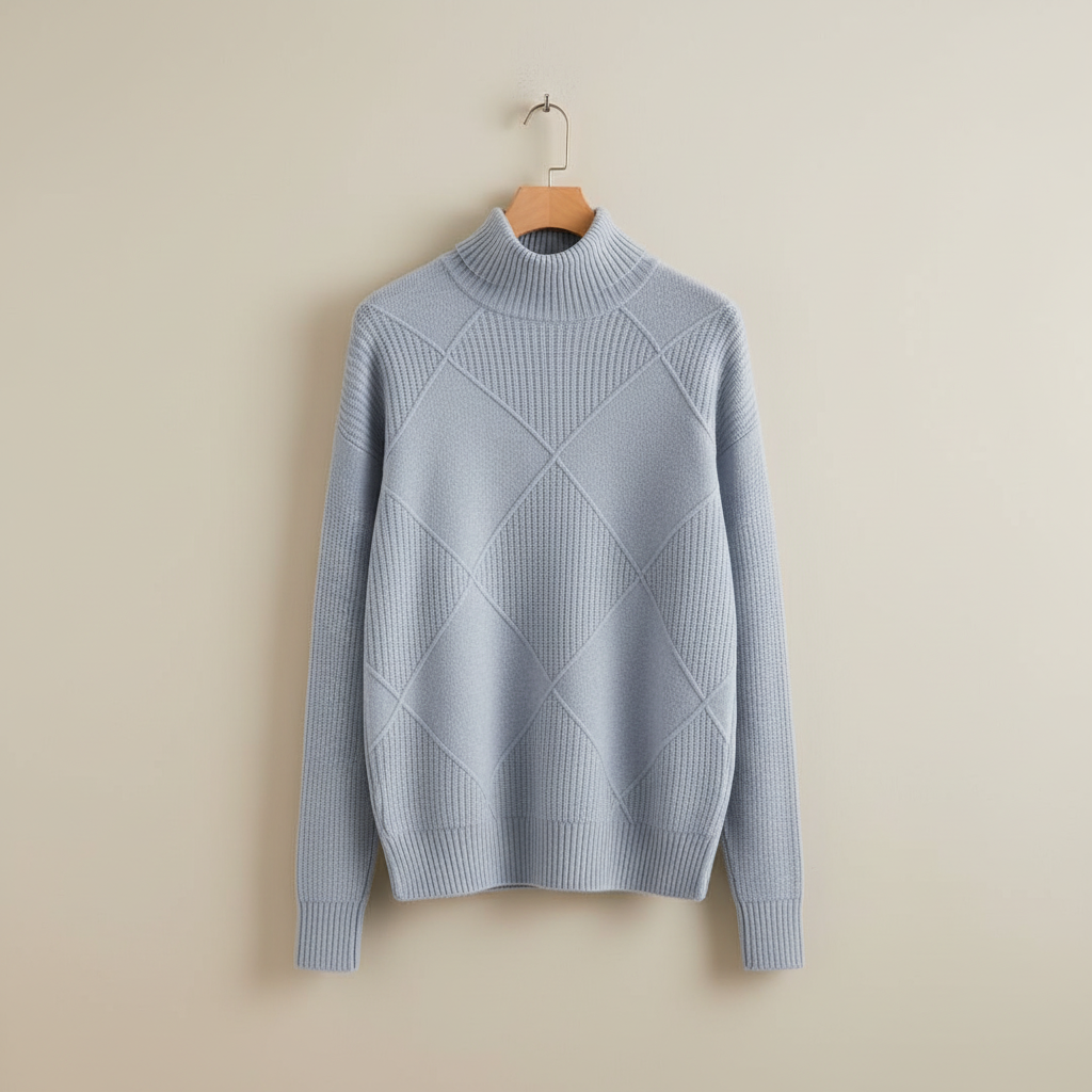 Damski Sweter z Golfem i Wzorem w Romby Lekki i Stylowy 10