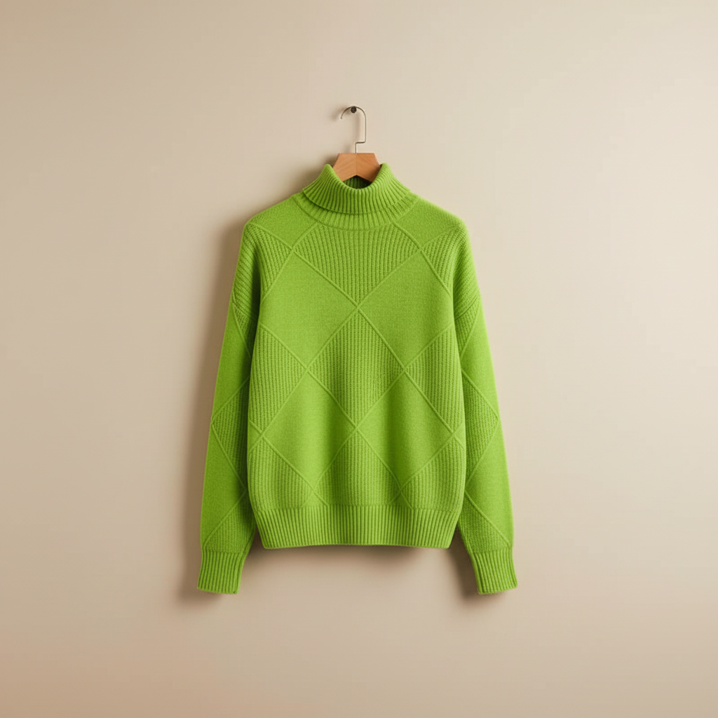 Damski Sweter z Golfem i Wzorem w Romby Lekki i Stylowy 11