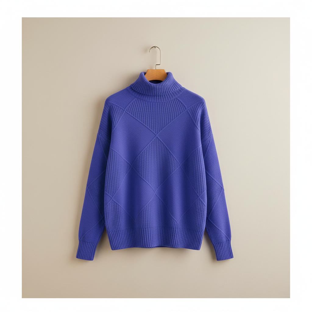 Damski Sweter z Golfem i Wzorem w Romby Lekki i Stylowy 12