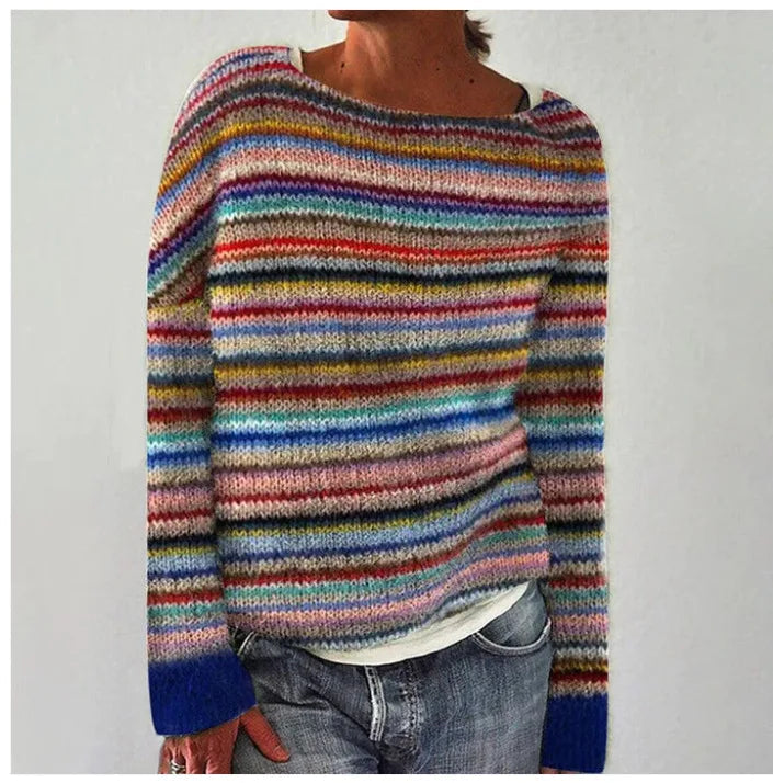 Damski sweter Fair Isle z blokami kolorów i luźnym krojem na chłodne dni 0