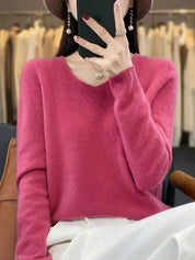 Damski sweter o luźnym kroju z dekoltem w kształcie litery V na chłodne dni 5
