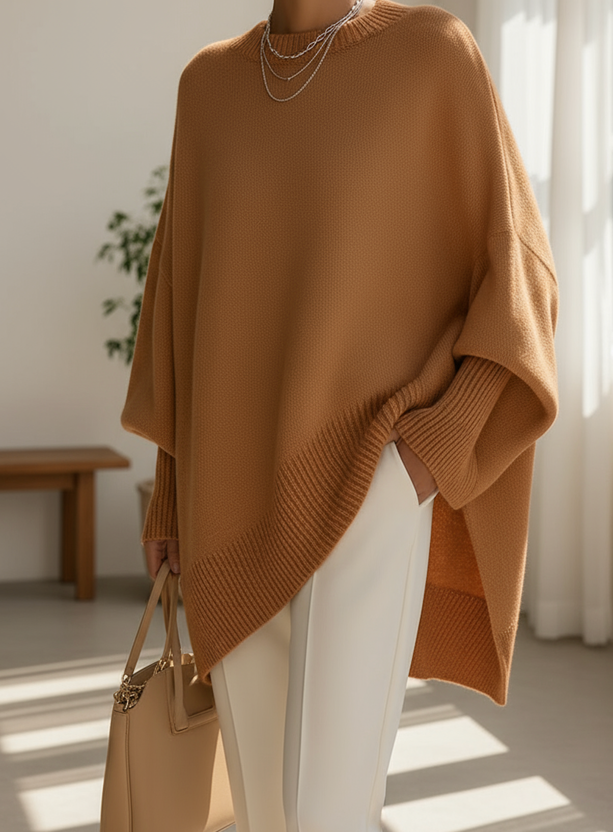 Damski sweter oversize z dzianiny w kształcie skrzydła nietoperza na chłodne dni 10