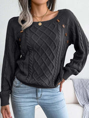 Damski sweter warkoczowy z ozdobnymi guzikami elegancki i wygodny 2