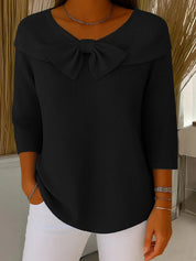 Damski sweter z dzianiny z kokardką i rękawami 3/4 – elegancki i wygodny 5