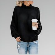 Damski sweter z golfem oversize z grubej dzianiny na chłodne dni 4