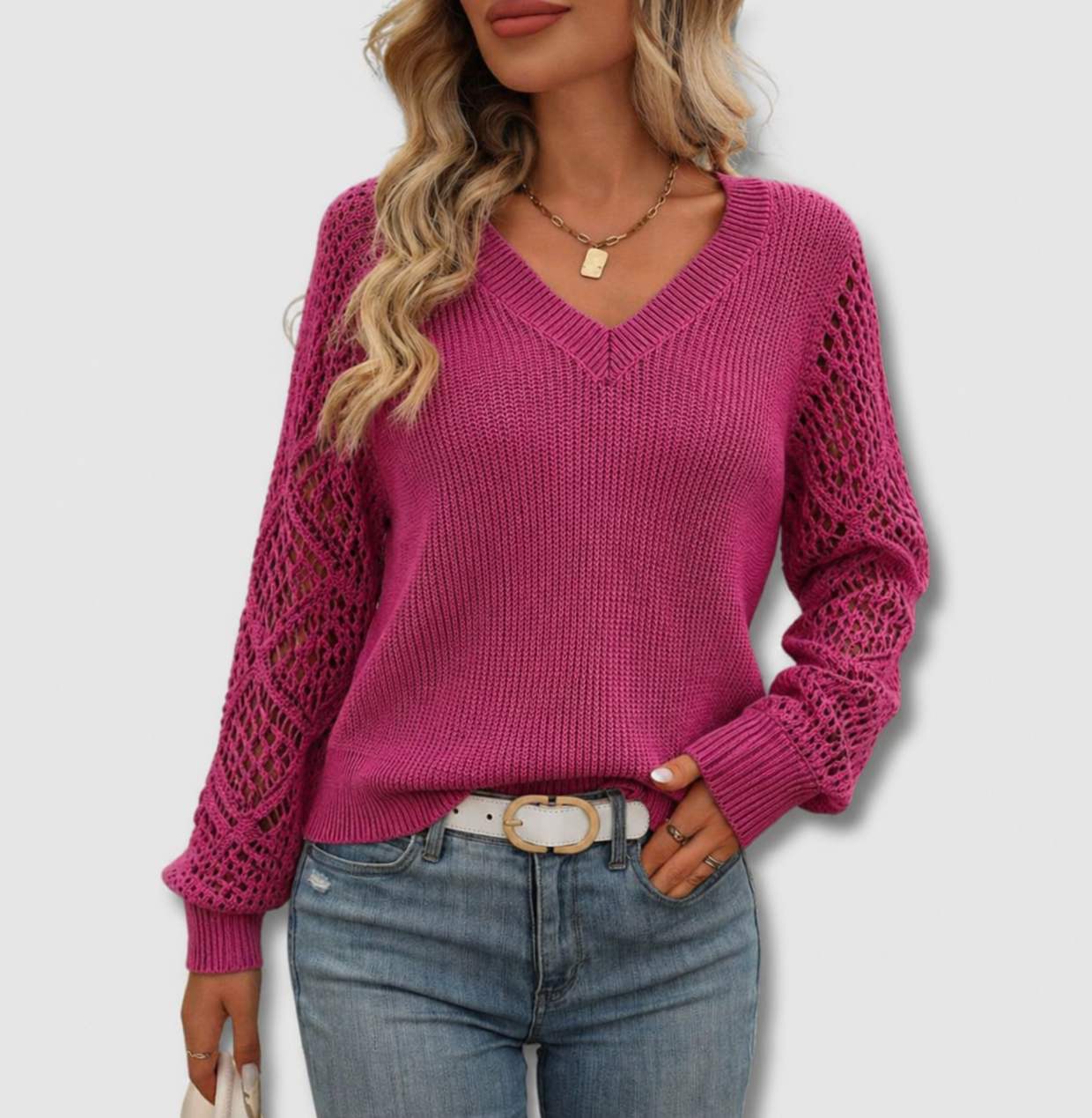 Elegancki sweter damski z dekoltem w kształcie litery V na każdą okazję 0