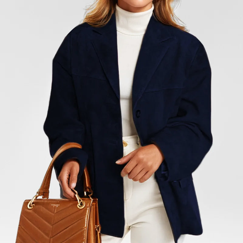 Kurtka Damska Skórzana w Miejskim Stylu Casual, Luźny Krój, Funkcjonalne Kieszenie, Elegancki Design 2