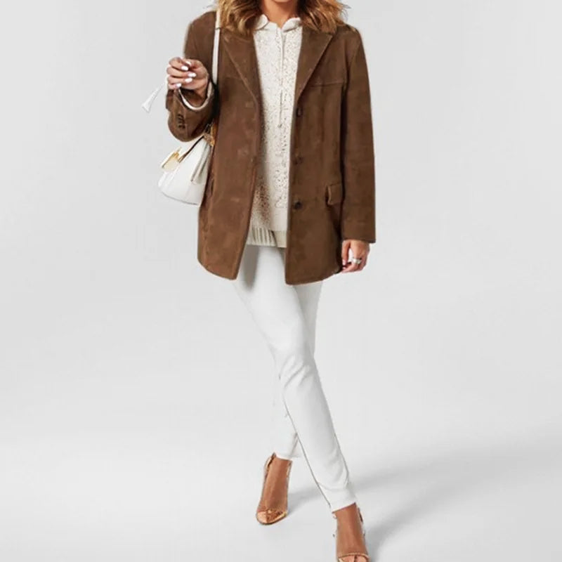 Kurtka Damska Skórzana w Miejskim Stylu Casual, Luźny Krój, Funkcjonalne Kieszenie, Elegancki Design 4