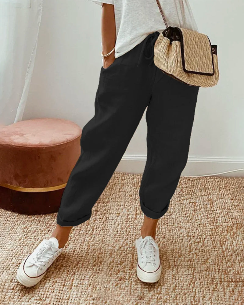 Stylowe lniane spodnie damskie casual na lato z dopasowanym krojem 1