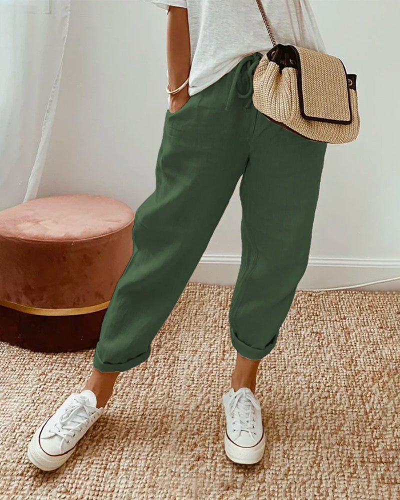 Stylowe lniane spodnie damskie casual na lato z dopasowanym krojem 4