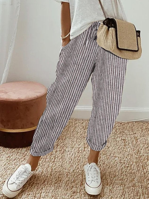 Stylowe lniane spodnie damskie casual na lato z dopasowanym krojem 5