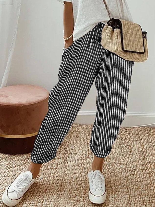 Stylowe lniane spodnie damskie casual na lato z dopasowanym krojem 8