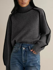 Sweter Damski Z Golfem I Kontrastową Lamówką, Luźny Krój Na Chłodne Dni, Elegancki Styl 7
