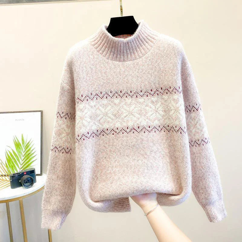 Sweter damski z dzianiny z wzorem płatków śniegu na zimę 0