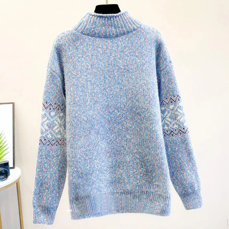Sweter damski z dzianiny z wzorem płatków śniegu na zimę 4