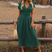 HEATHER | Elegancka, długa sukienka boho z dekoltem w serek