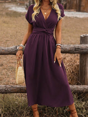 HEATHER | Elegancka, długa sukienka boho z dekoltem w serek